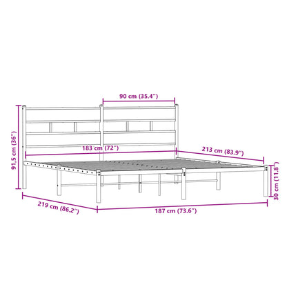 vidaXL Metal Bed Frame without Mattress Smoked Oak 183x213 cm