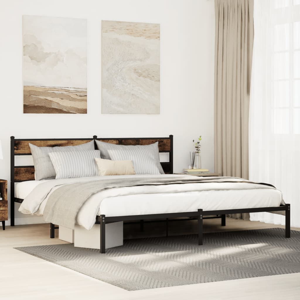 vidaXL Metal Bed Frame without Mattress Smoked Oak 183x213 cm