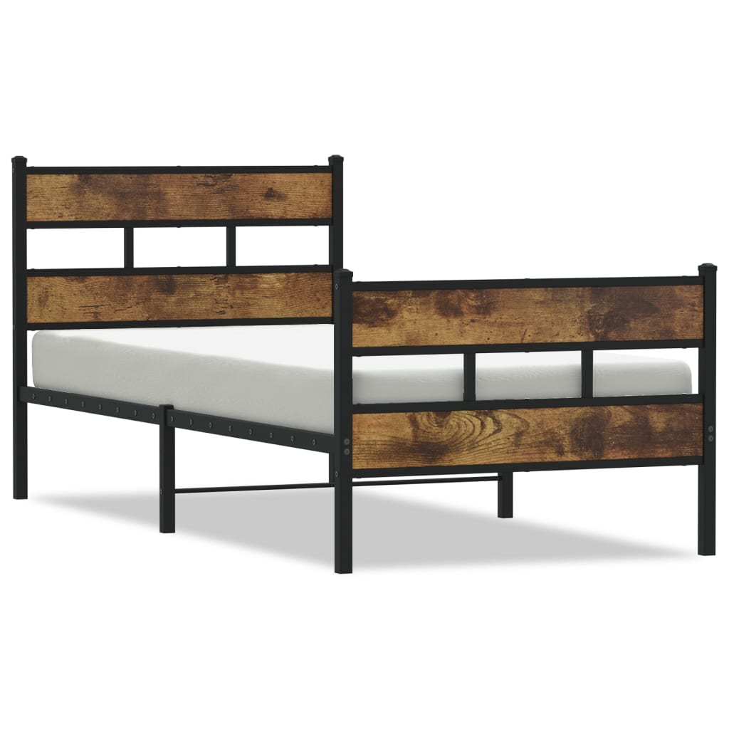 vidaXL Metal Bed Frame without Mattress Smoked Oak 90x200 cm