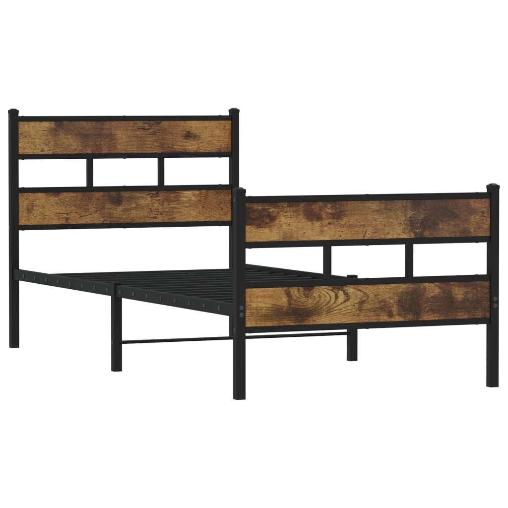 vidaXL Metal Bed Frame without Mattress Smoked Oak 90x200 cm