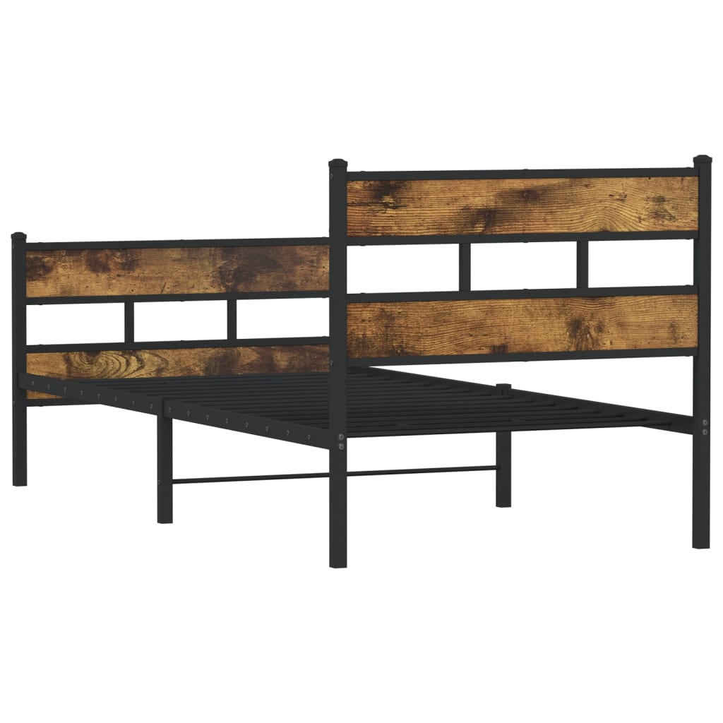 vidaXL Metal Bed Frame without Mattress Smoked Oak 90x200 cm