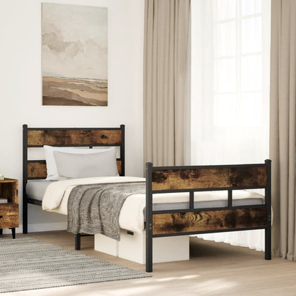 vidaXL Metal Bed Frame without Mattress Smoked Oak 90x200 cm