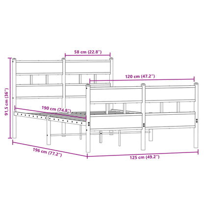 vidaXL Metal Bed Frame without Mattress Smoked Oak 120x190 cm Small Double