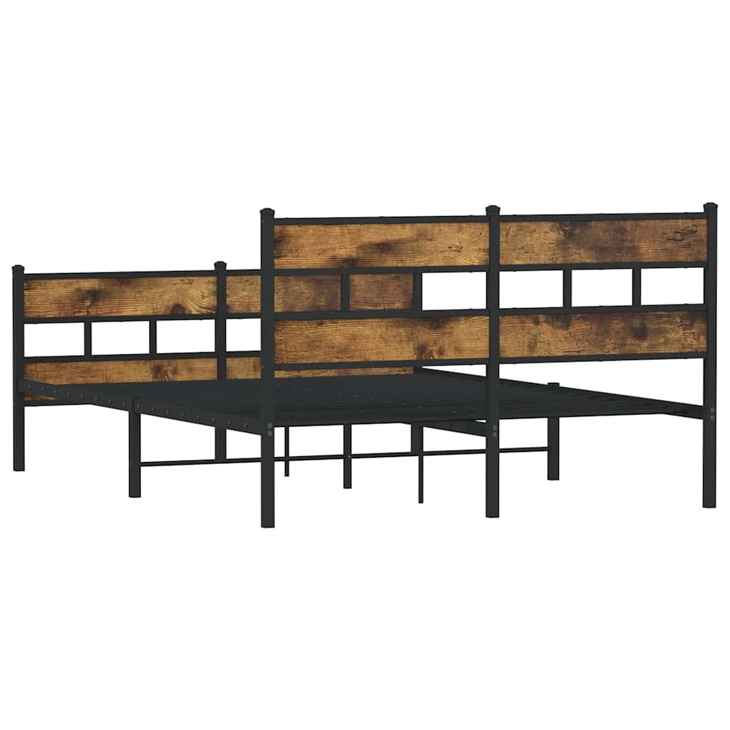 vidaXL Metal Bed Frame without Mattress Smoked Oak 140x190 cm