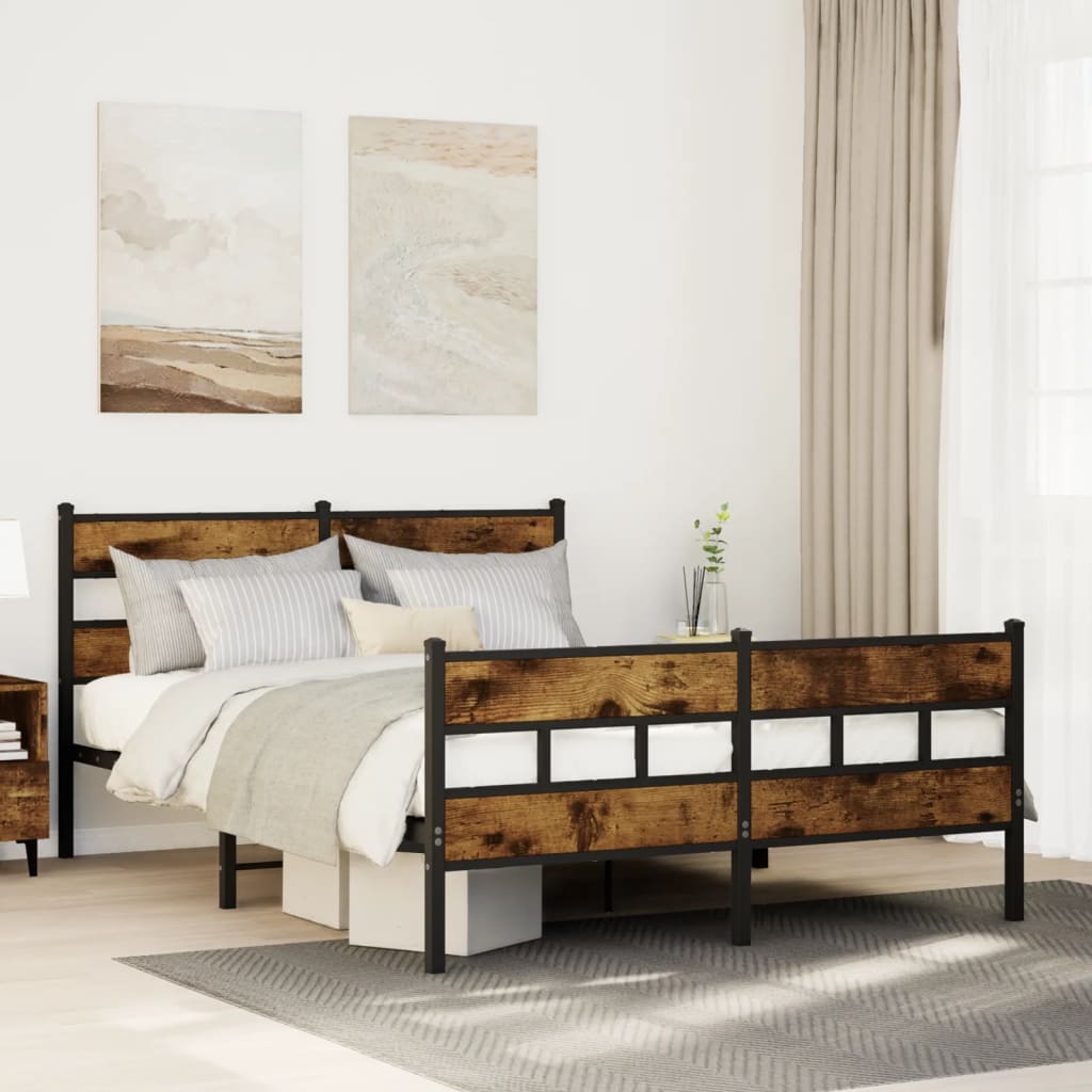 vidaXL Metal Bed Frame without Mattress Smoked Oak 140x200 cm