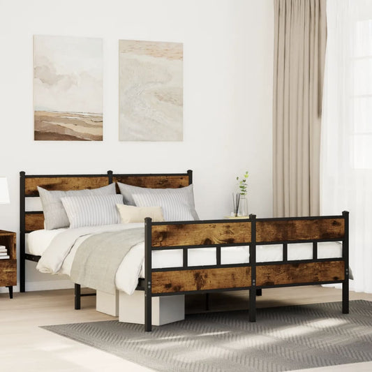 vidaXL Metal Bed Frame without Mattress Smoked Oak 140x200 cm