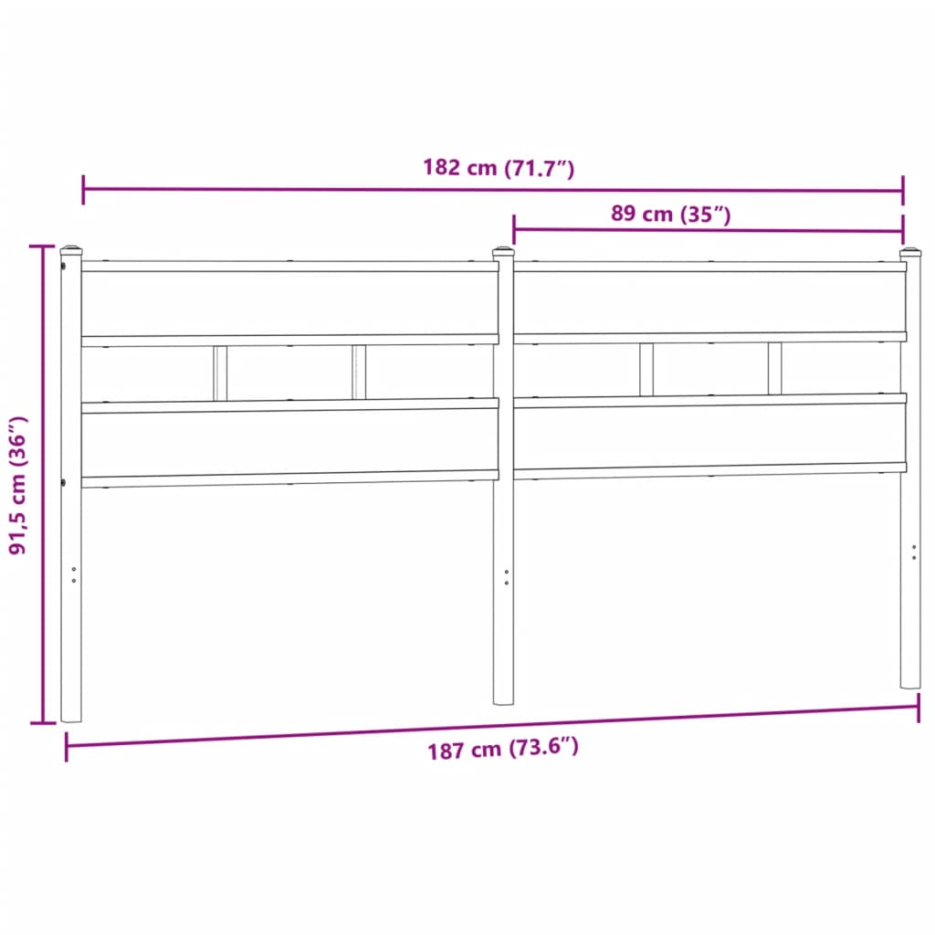 vidaXL Replace Headboard Smoked Oak 180 cm Iron and Engineered Wood