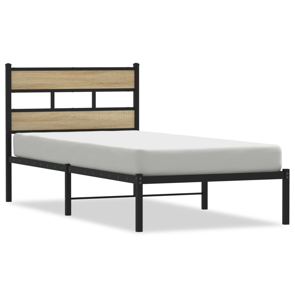 vidaXL Metal Bed Frame without Mattress Sonoma Oak 90x190 cm Single