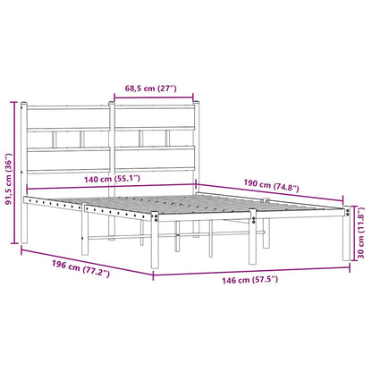 vidaXL Metal Bed Frame without Mattress Sonoma Oak 140x190 cm