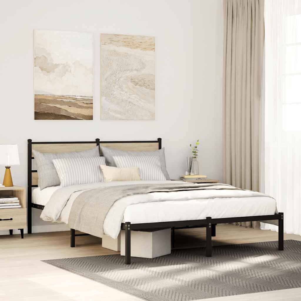 vidaXL Metal Bed Frame without Mattress Sonoma Oak 140x190 cm