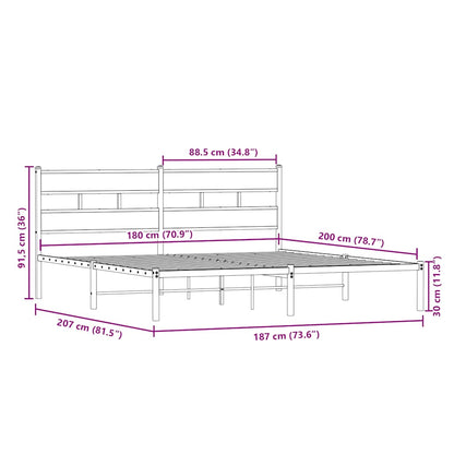 vidaXL Metal Bed Frame without Mattress Sonoma Oak 180x200 cm Super King