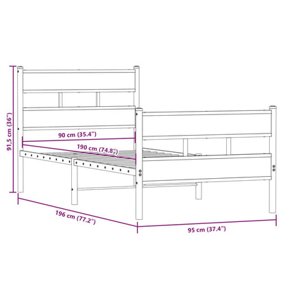 vidaXL Metal Bed Frame without Mattress Sonoma Oak 90x190 cm Single