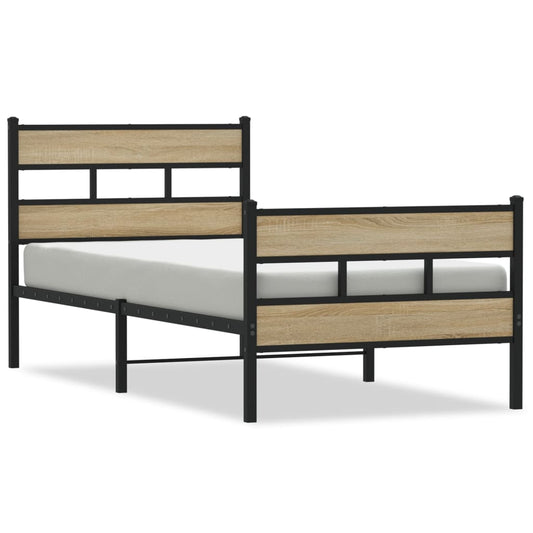 vidaXL Metal Bed Frame without Mattress Sonoma Oak 100x190 cm