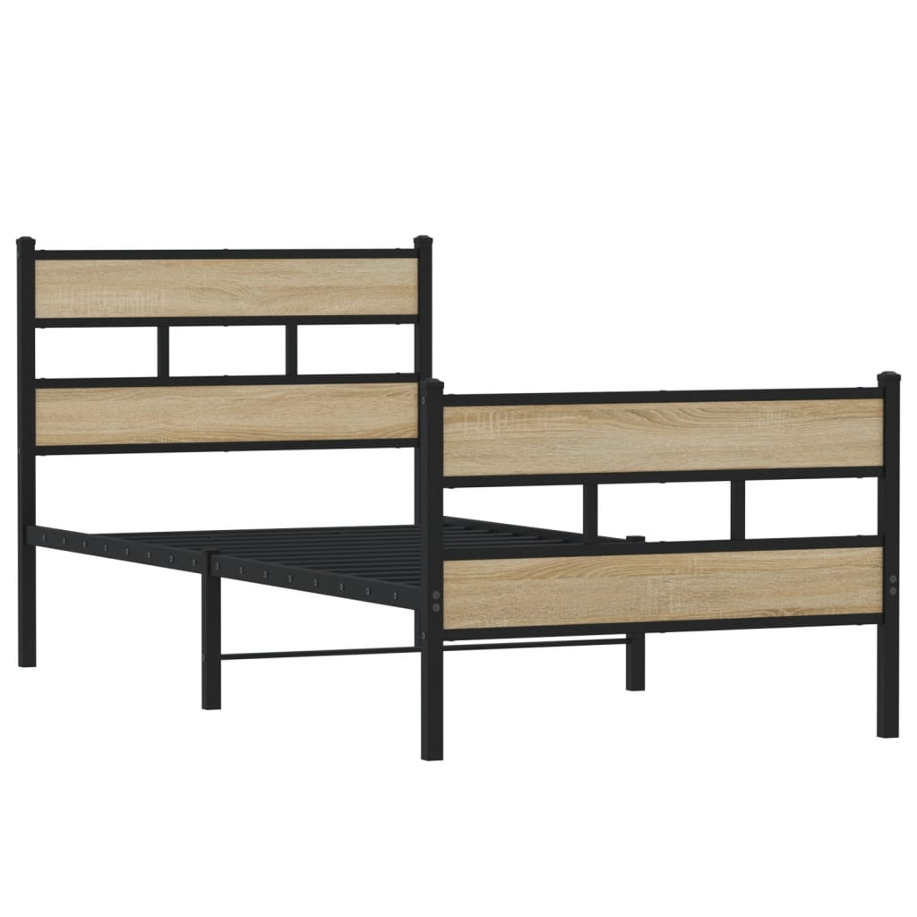 vidaXL Metal Bed Frame without Mattress Sonoma Oak 107x203 cm
