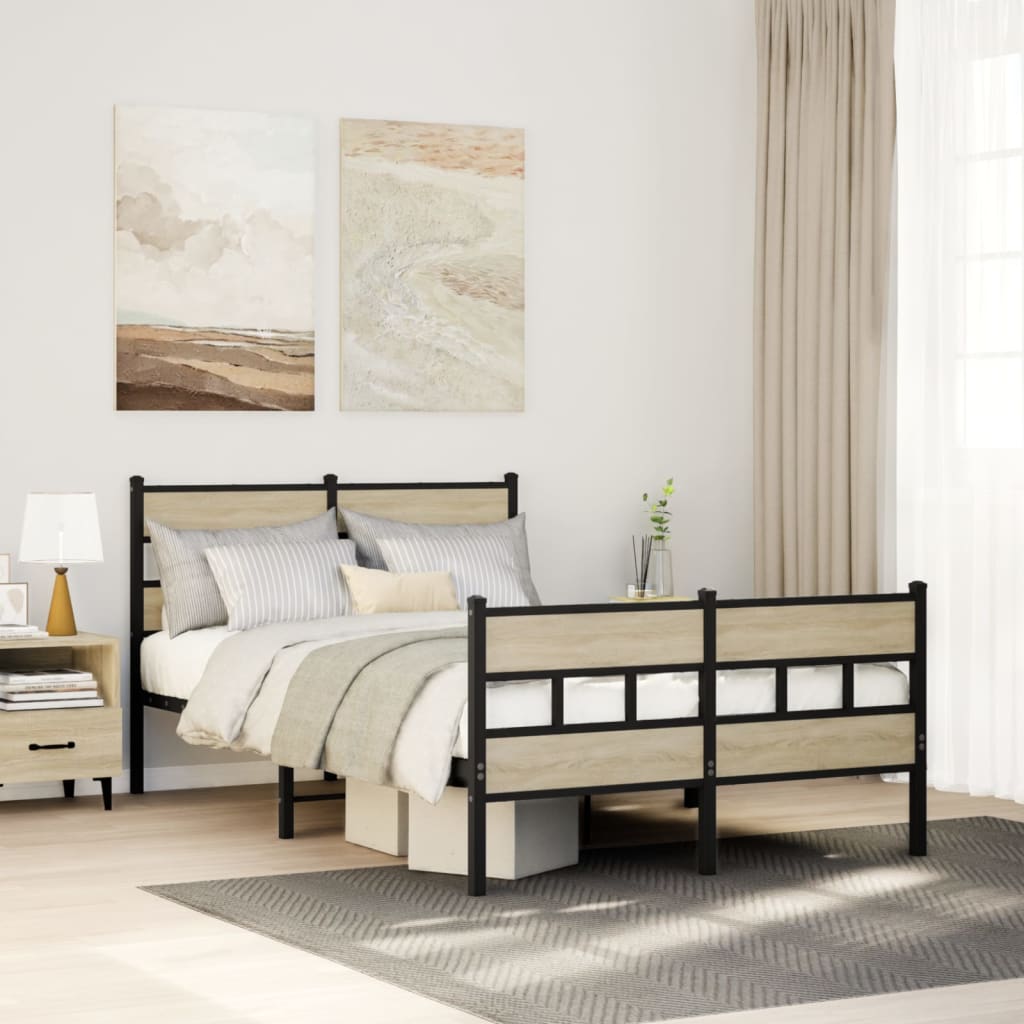 vidaXL Metal Bed Frame without Mattress Sonoma Oak 120x190 cm Small Double