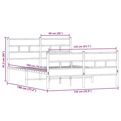 vidaXL Metal Bed Frame without Mattress Sonoma Oak 135x190 cm Double