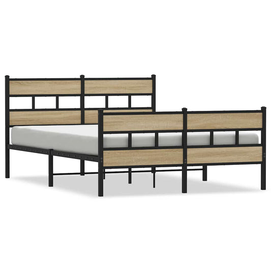 vidaXL Metal Bed Frame without Mattress Sonoma Oak 140x190 cm