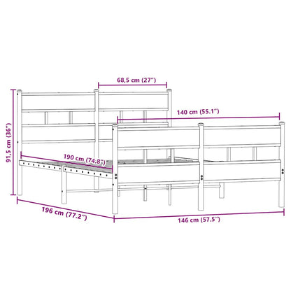 vidaXL Metal Bed Frame without Mattress Sonoma Oak 140x190 cm
