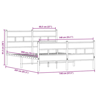 vidaXL Metal Bed Frame without Mattress Sonoma Oak 140x200 cm