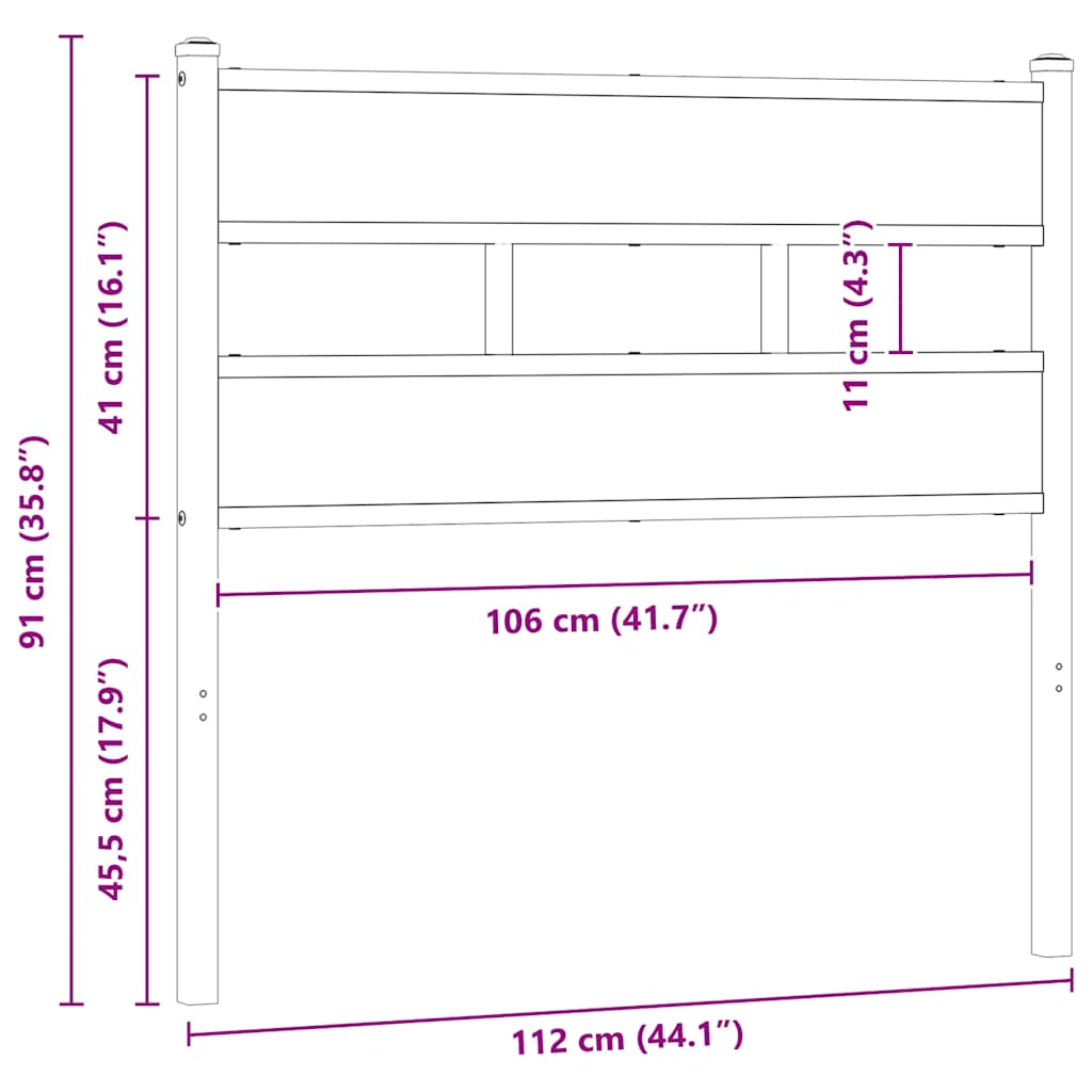 vidaXL Replace Headboard Sonoma Oak 107 cm Iron and Engineered Wood