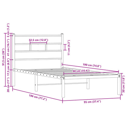 vidaXL Bed Frame without Mattress with Headboard Brown Oak 90x190 cm Single