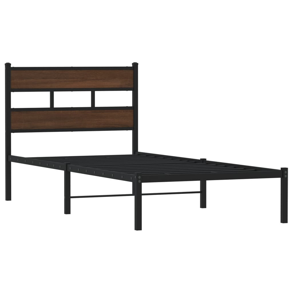 vidaXL Bed Frame without Mattress with Headboard Brown Oak 100x190 cm
