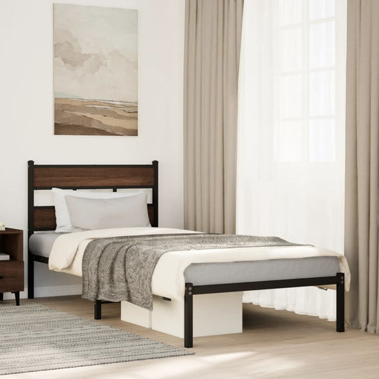 vidaXL Bed Frame without Mattress with Headboard Brown Oak 100x200 cm