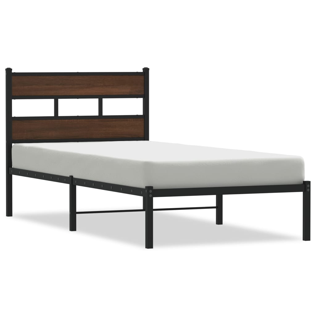 vidaXL Bed Frame without Mattress with Headboard Brown Oak 107x203 cm