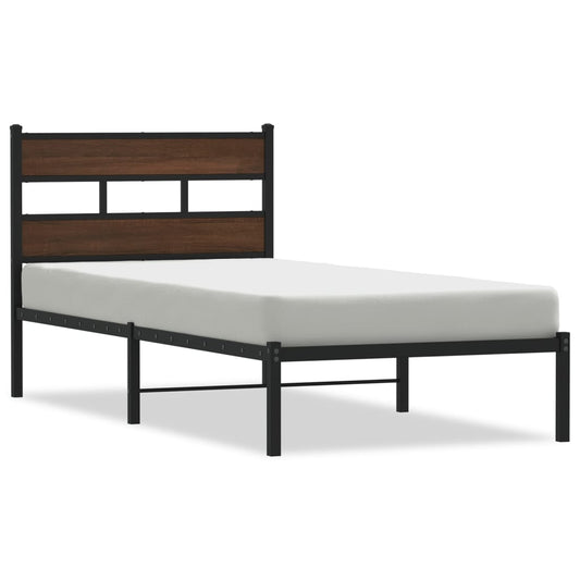 vidaXL Bed Frame without Mattress with Headboard Brown Oak 107x203 cm