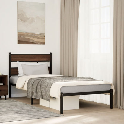 vidaXL Bed Frame without Mattress with Headboard Brown Oak 107x203 cm