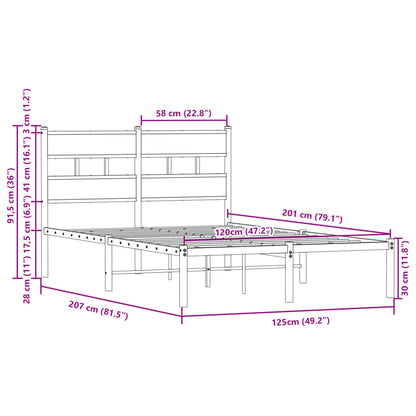 vidaXL Bed Frame without Mattress with Headboard Brown Oak 120x200 cm