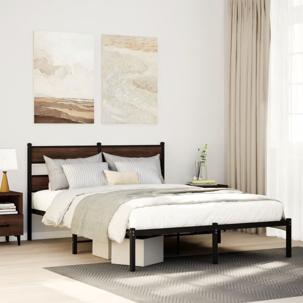 vidaXL Bed Frame without Mattress with Headboard Brown Oak 140x190 cm