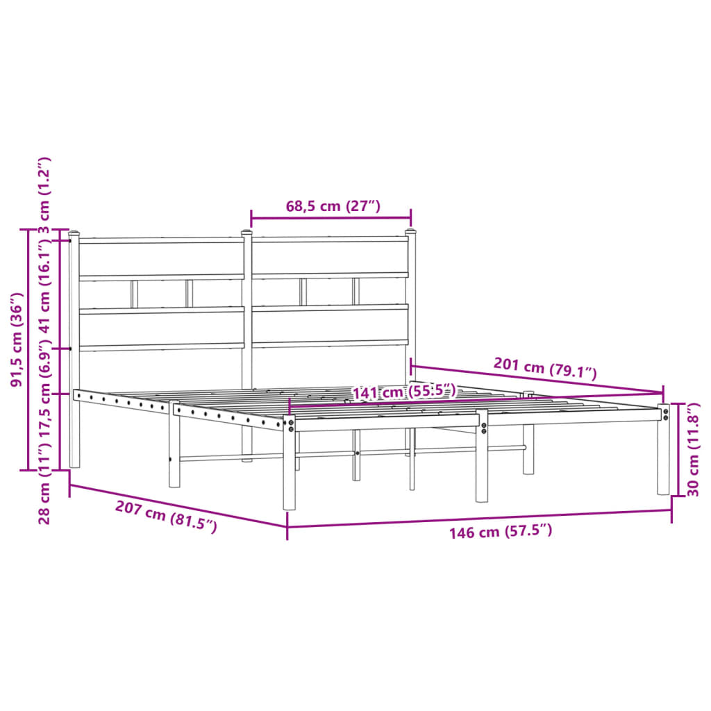 vidaXL Bed Frame without Mattress with Headboard Brown Oak 140x200 cm