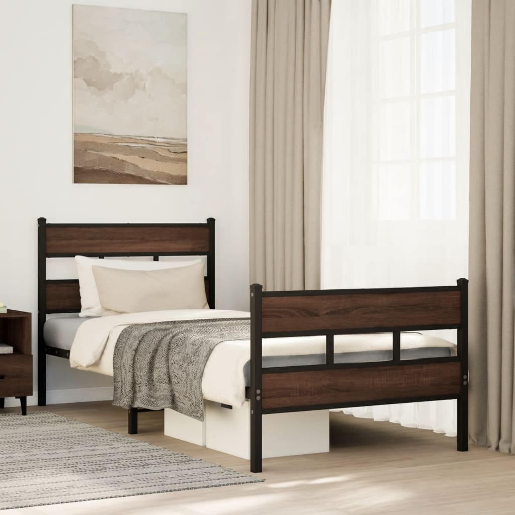 vidaXL Bed Frame without Mattress with Headboard and Footboard 75x190 cm Small Single