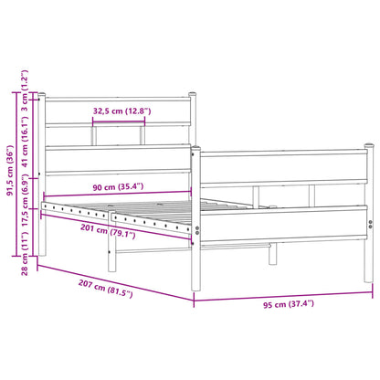 vidaXL Bed Frame without Mattress with Headboard and Footboard 90x200 cm