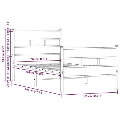 vidaXL Bed Frame without Mattress with Headboard and Footboard 100x190 cm