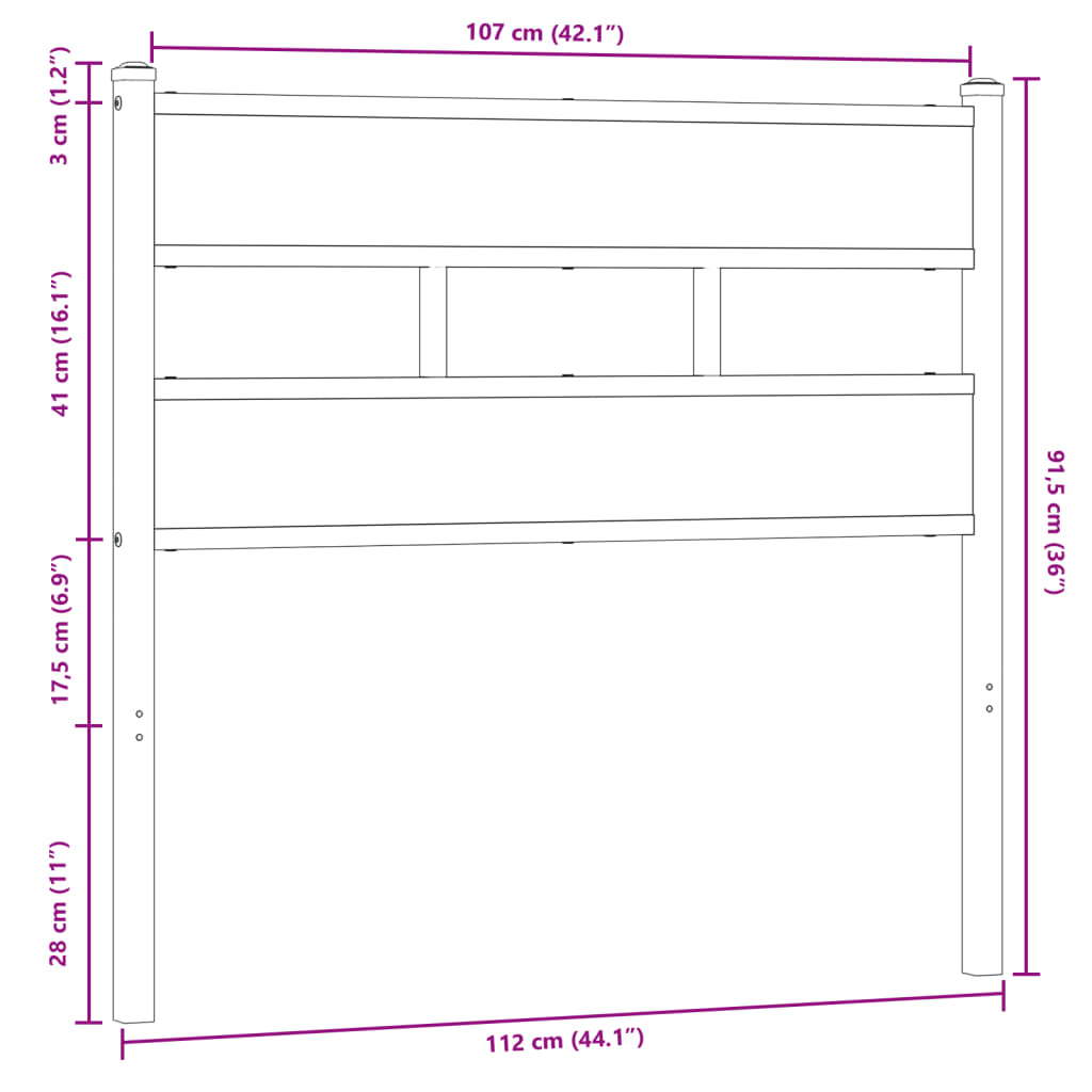 vidaXL Replace Headboard Brown Oak 107 cm Steel and Engineered Wood
