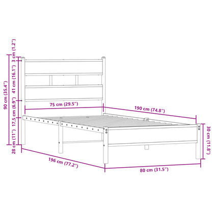 vidaXL Bed Frame without Mattress with Headboard Sonoma Oak 75x190 cm Small Single
