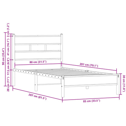 vidaXL Bed Frame without Mattress with Headboard Sonoma Oak 80x200 cm