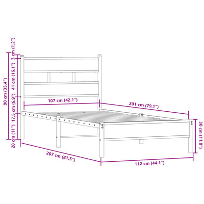 vidaXL Bed Frame without Mattress with Headboard Sonoma Oak 107x203 cm