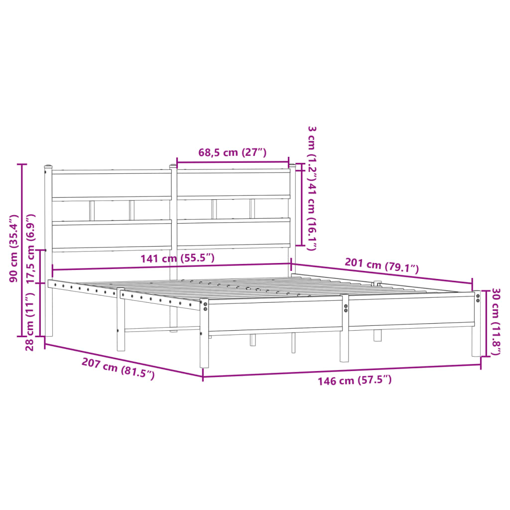 vidaXL Bed Frame without Mattress with Headboard Sonoma Oak 140x200 cm