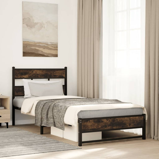 vidaXL Metal Bed Frame without Mattress Smoked Oak 90x190 cm Single
