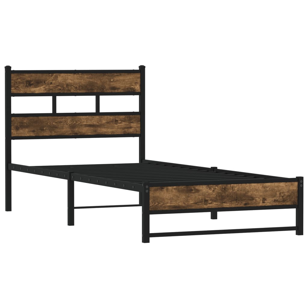 vidaXL Metal Bed Frame without Mattress Smoked Oak 90x200 cm