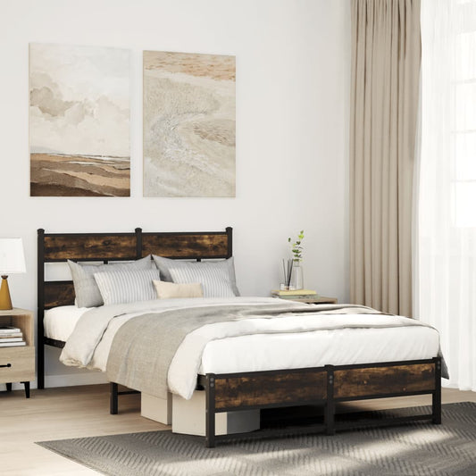 vidaXL Metal Bed Frame without Mattress Smoked Oak 120x190 cm Small Double