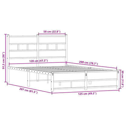vidaXL Metal Bed Frame without Mattress Smoked Oak 120x200 cm
