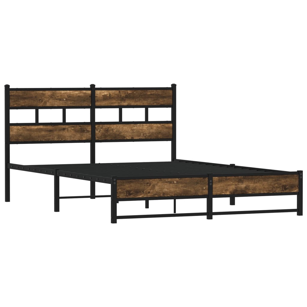 vidaXL Metal Bed Frame without Mattress Smoked Oak 135x190 cm Double