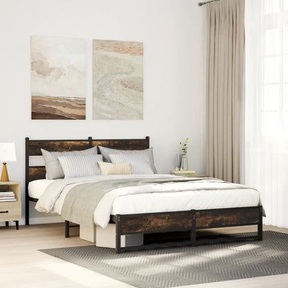 vidaXL Metal Bed Frame without Mattress Smoked Oak 140x190 cm