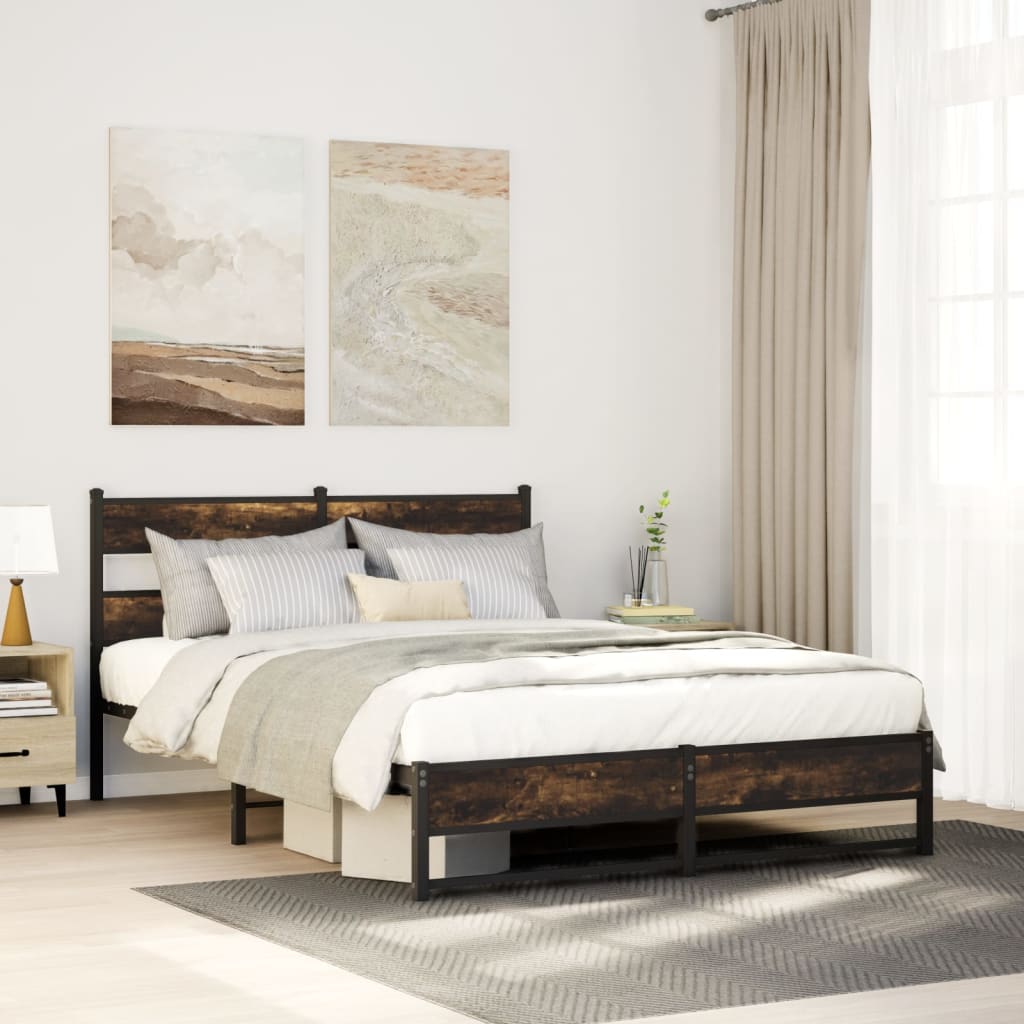 vidaXL Metal Bed Frame without Mattress Smoked Oak 150x200 cm King Size