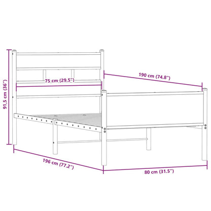 vidaXL Bed Frame without Mattress Smoked Oak 75x190 cm Small Single Engineered Wood