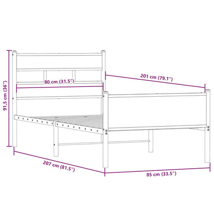 vidaXL Bed Frame without Mattress Smoked Oak 80x200 cm Engineered Wood